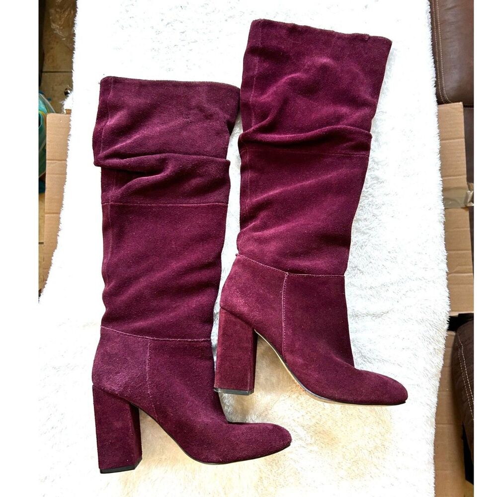 STEVE MADDEN Faola Burgundy Oxblood Knee High Block Heel Suede Boots - 5.5